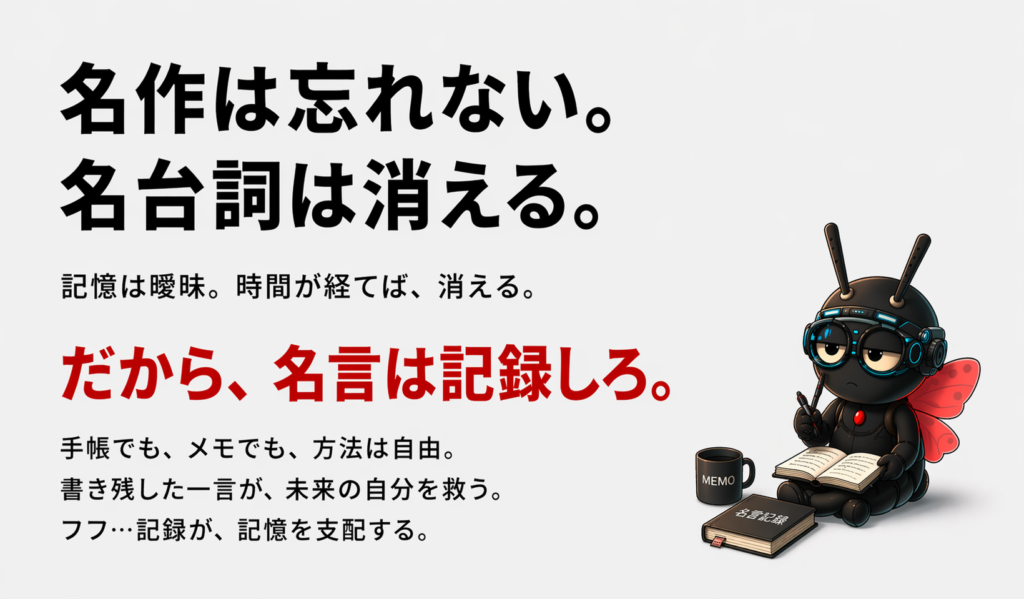魂が揺さぶられる程の名作なら絶対に忘れません。名台詞は忘れがちなので記録します。